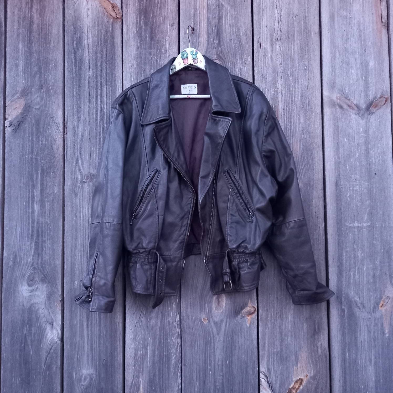 80s Brown Vintage Leather Jacket Women Sergio Donna Rocker