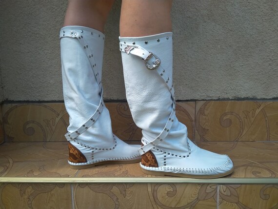 white moccasins boots
