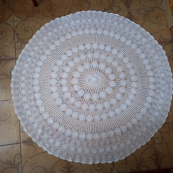 白いレースのテーブルクロスハンドメイドビンテージ ヴィンテージかぎ針編みの白いテーブルクロス：ハンドメイド