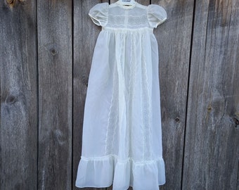 Robe bébé des années 60 baptême ivoire longue robe fille vintage des années 1970 vêtements enfants robes transparentes volants vêtements en nylon enfants 0 m 3 m rétro