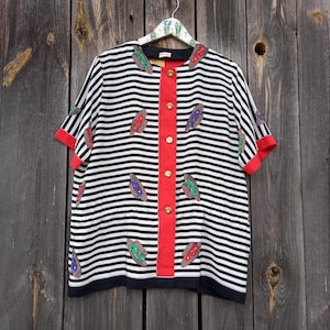 Jaren 90 kleurrijke blouses dameshoeden vintage top retro kleding feest oversized VTG gestreepte kleding damesshirt L XL soort mouw