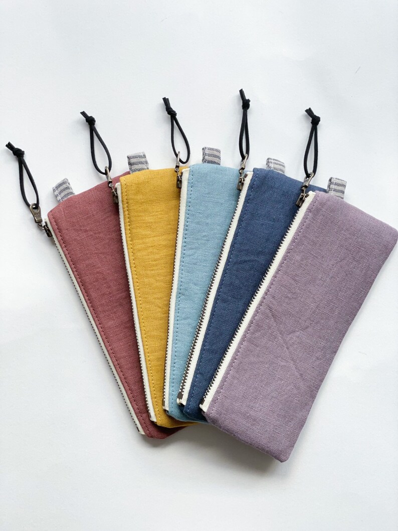 Small pencil case/ linen zipper case/ pencil holder / linen sunglass case/ sunglass zipper pouch/ eco friendly gift image 1