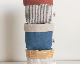 Small linen basket, plant holder, boho home decor, fabric basket organizer, storage basket, fabric bin, sustainable gift, plant lover gift