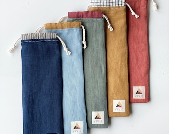 Reusable straw linen pouch, Linen Straw holder, zero waste straw holder,straw holder bag, utensils pouch, personalized case for metal straws