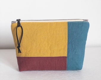 Personalized linen cosmetic zipper pouch / make up zipper pouch/toiletry zipper bag/ zero waste make up pouch/ make up bag