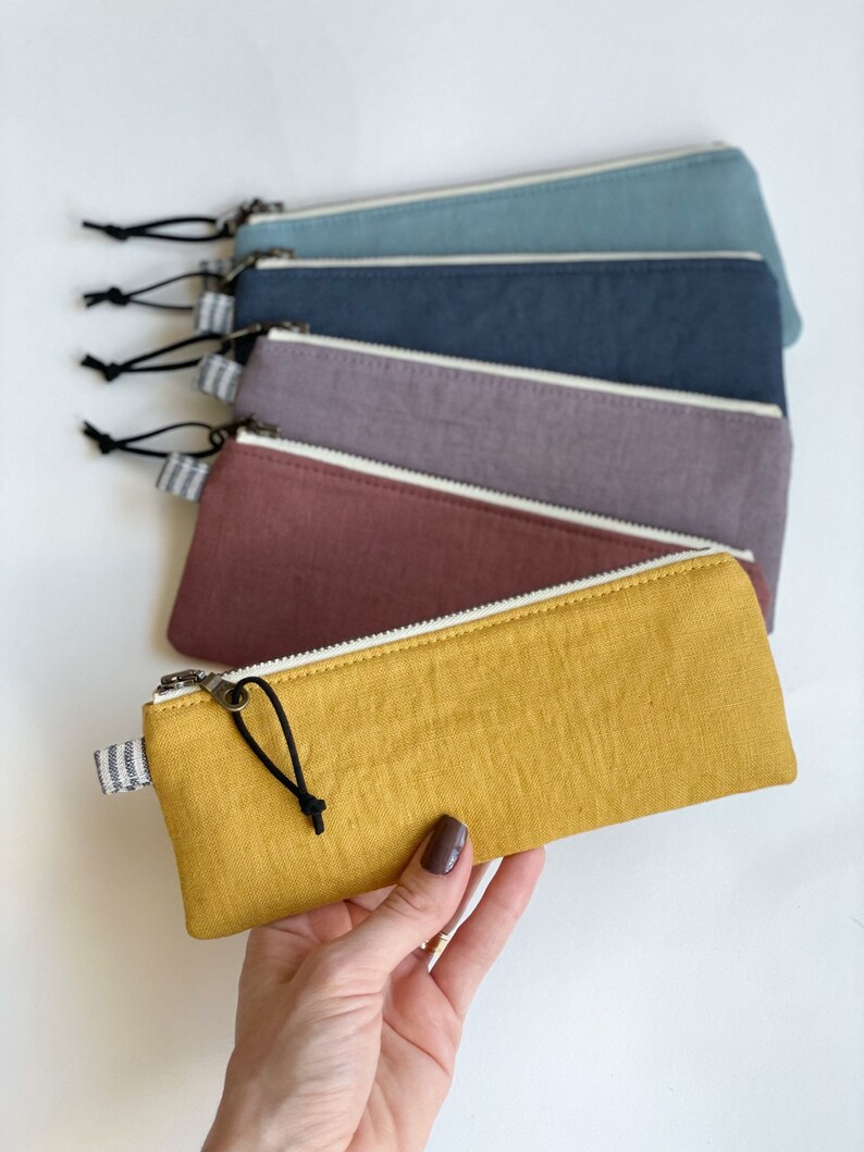 Small pencil case/ linen zipper case/ pencil holder / linen sunglass case/ sunglass zipper pouch/ eco friendly gift image 2