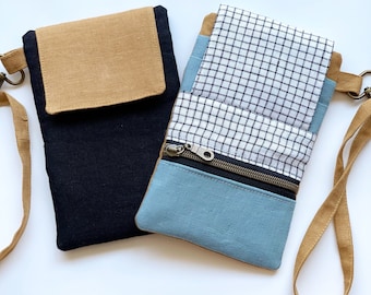 Zero waste Cell Phone case pouch,linen coin pouch, wrist wallet, linen pouch, small phone purse, linen zipper pouch, phone sleeve pouch