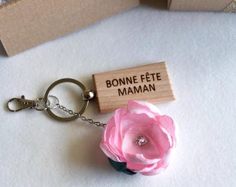 Llavero personalizado de regalo para mamá, adorno de madera para bolso con detalle floral, regalo de cumpleaños para mamá, regalo del Día de la Madre