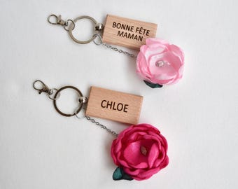 Llavero de madera personalizado, nombre o texto grabado a medida, regalo de llavero, llavero único hecho a mano, adorno floral para bolso, linda idea de regalo