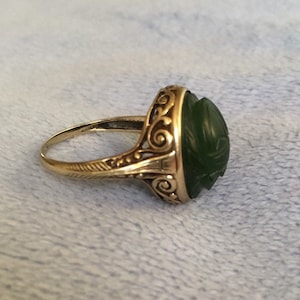 Antique Filigree 14K Gold Scarab Ring Victorian Egyptian Revival Size 5.5