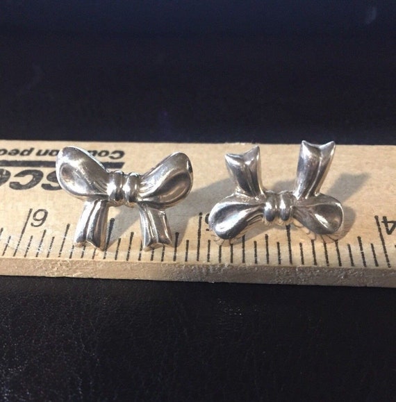 Vintage Ribbon Sterling Silver Bow  Earrings for … - image 3