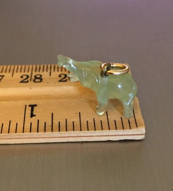 Tiny Art Deco Translucent Carved Green Agate Elep… - image 6