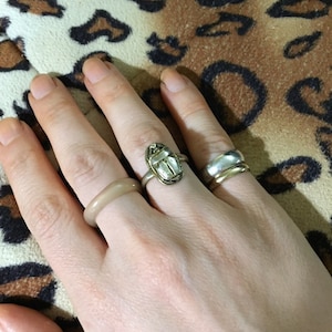 Vintage Art Deco Egyptian Sterling Silver Scarab Beetle Ring size 6