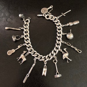 Antique 900 Silver Heavy Charm Bracelet Wide Chain Bracelet