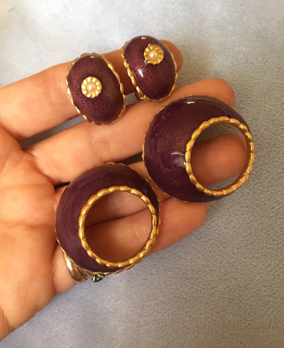 Vintage Guy Laroche Enamel Purple Hoop Earrings M… - image 2