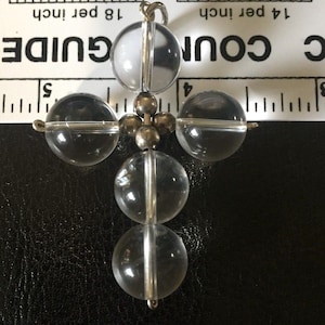 Pools Of Light Rock Crystal Orb Sterling Silver Cross Pendant 2 inch