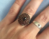 SUPERB Antique .900 gilded silver Bohemian Garnet Ring size 7.5