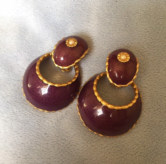 Vintage Guy Laroche Enamel Purple Hoop Earrings M… - image 10