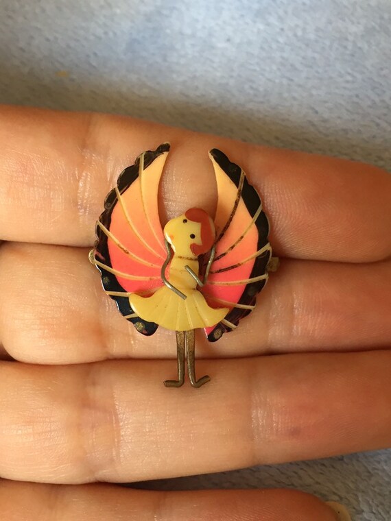 Art Deco Whimsical Celluloid Nymph pin brooch