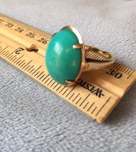 14K Solid Gold Large Turquoise Ring 6.5 - image 6