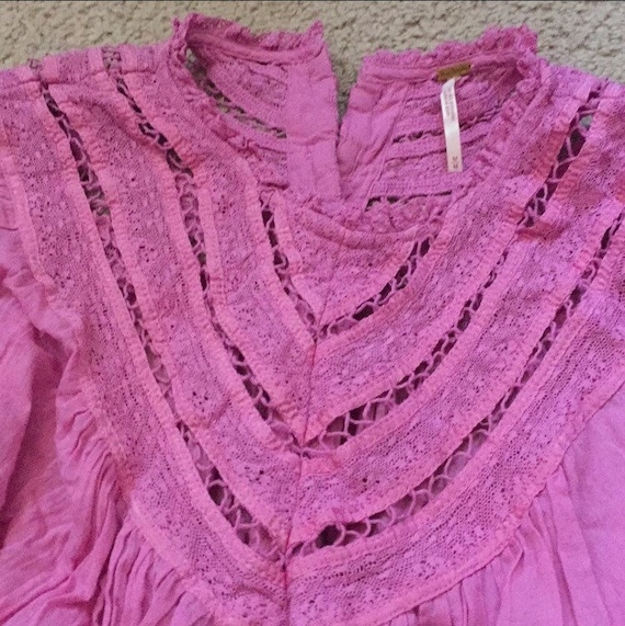 Vintage Pink Bell sleeves lacy chevron blouse top… - image 6