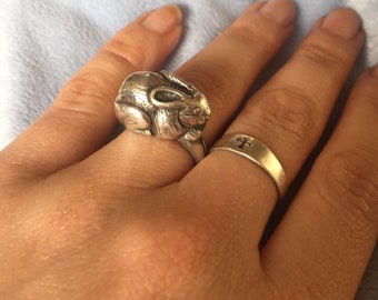 Art Deco Sterling silver Rabbit Ring Bunny Ring size 6