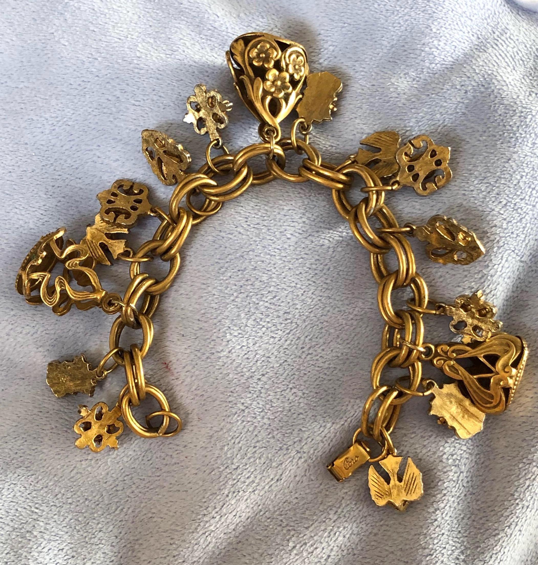 Vintage Coro Botanical Floral Thyme Glass Charm Bracelet W Vintage Coro Botanical Floral Thyme Glass Charm Bracelet W