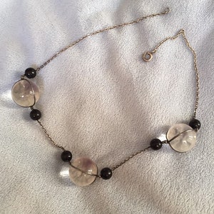 Spectacular Antique Victorian Pool Of Light Rock Crystal Orb Necklace Not Drilled w/Whitby Jet