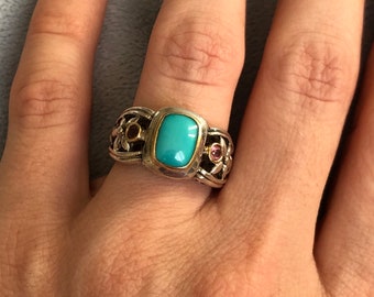 BJC Samuel Benham Sterling Silver 18K Gold Turquoise Pink Sapphire Ring (Size 6 3/4)