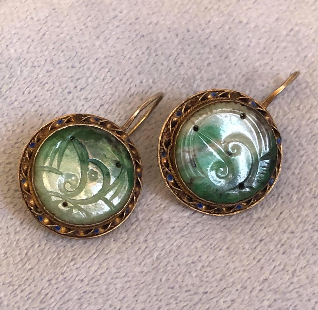 アクセサリー Indian Jewelry/Silver Vintage Jade PD Antique Chinese Export Filigree Gilt Silver Carved Jade