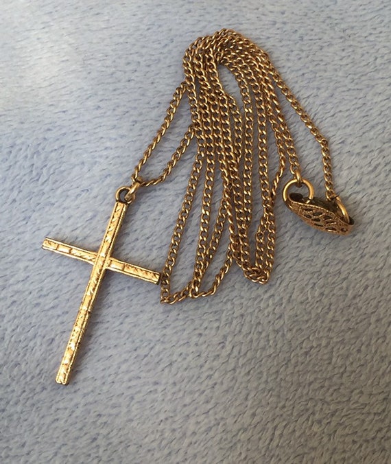 Antique Art Deco Dainty Cross Necklace Gold Filled