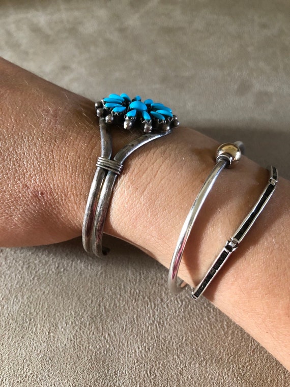 Zuni Turquoise Sterling silver cuff Bangle Bracel… - image 2