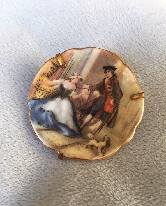 Antique Limoges France pin brooch W/Lovers and Dog