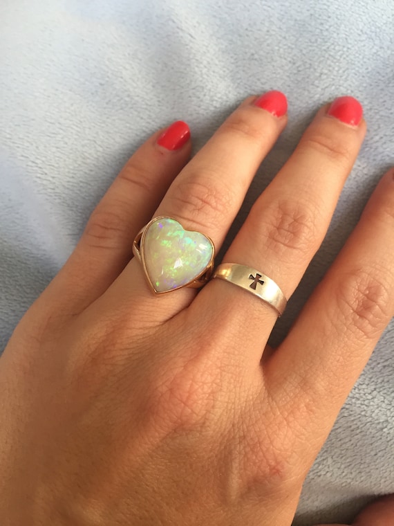 14K Solid Rose Gold Large Opal Heart Ring Size 5.5 - Etsy Canada