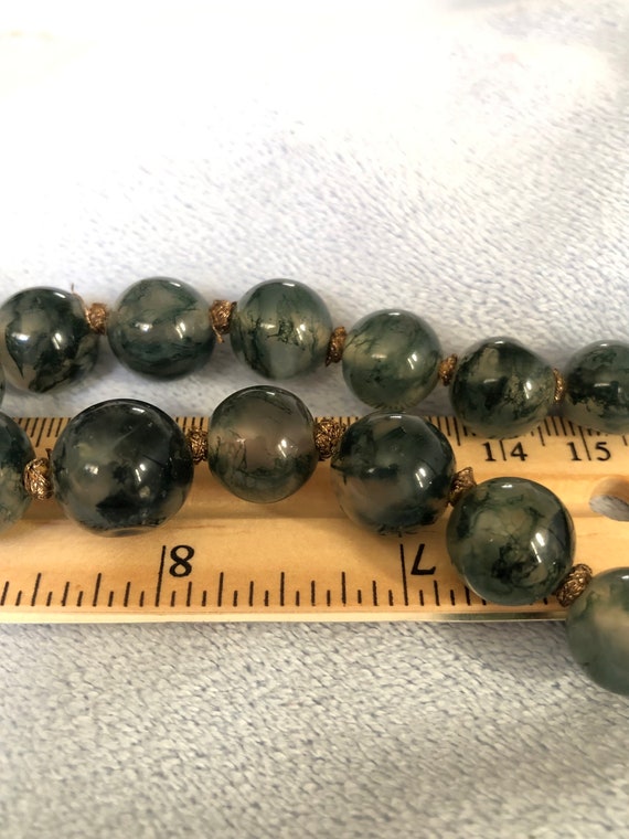 Antique Art Deco Green Moss Agate Graduated Orb N… - image 5