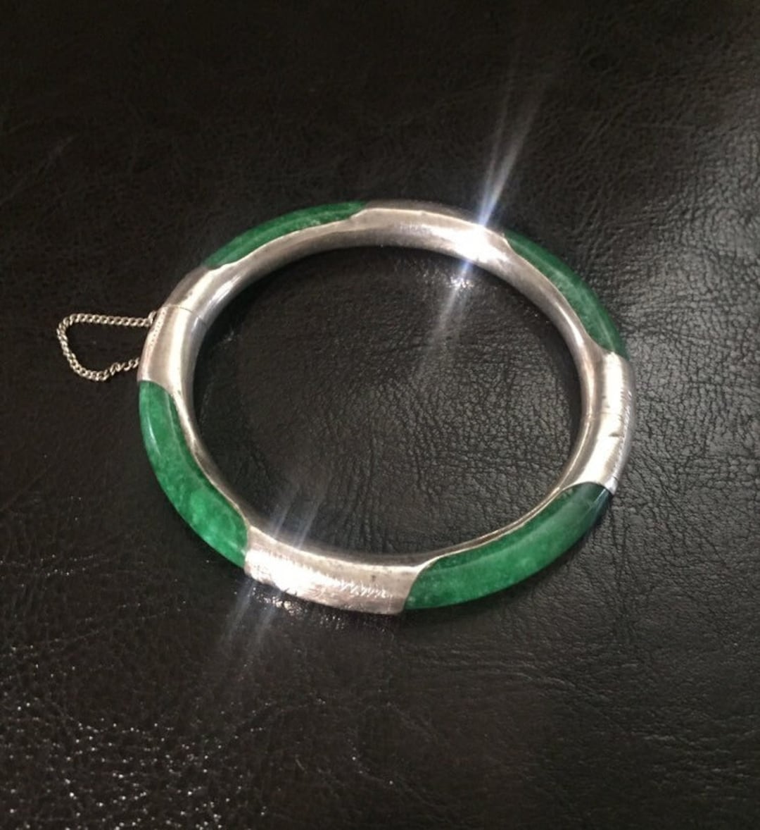 Antique Sterling Silver Outstanding Green Jade Bangle - Etsy