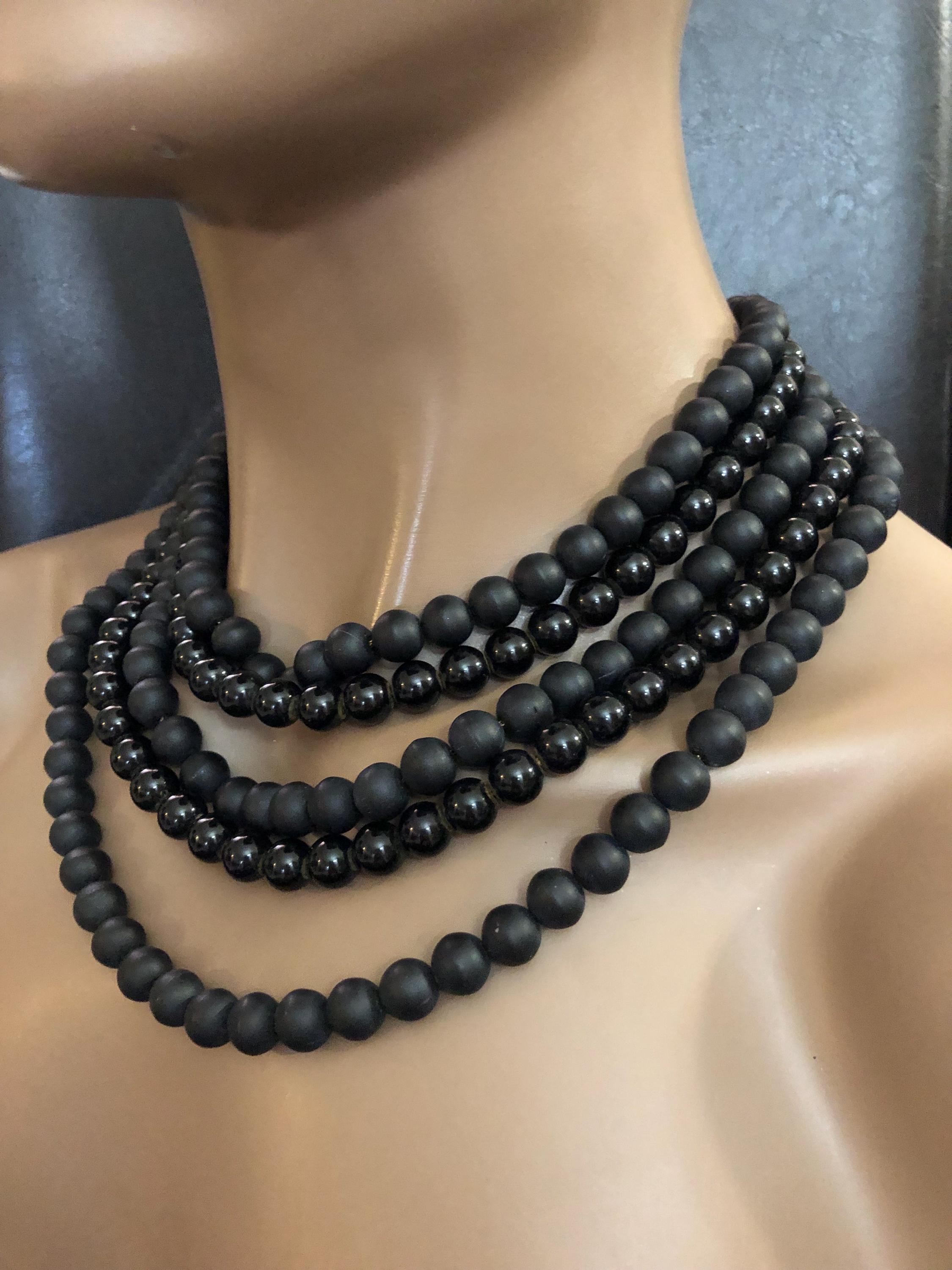 Vintage Sharra Pagano Layered Jet Orb Necklace, Rhinestone Clasp 