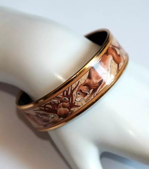 Retired Authentic HERMES Enamel Rabbit Bangle Bracelet chasse Au Bois Etsy
