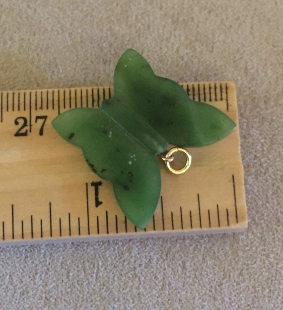 Vintage Spinach Green Jade Carved Jade Butterfly … - image 5