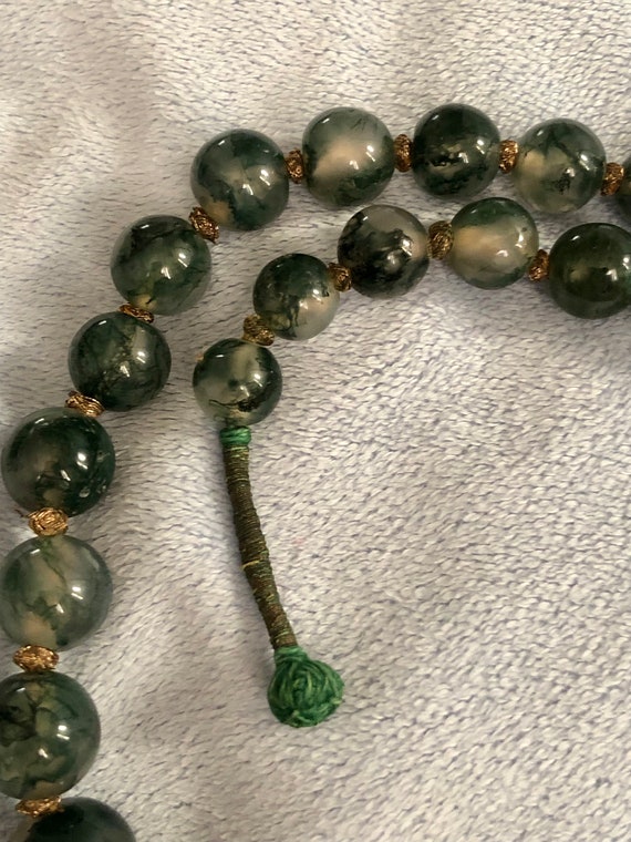 Antique Art Deco Green Moss Agate Graduated Orb N… - image 8