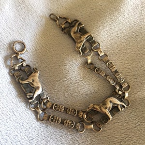 Antique Victorian JMF CO. Sterling Bracelet (John Melatiah Fisher) Figural Links Equestrian English Pointer link Chain Bracelet 7