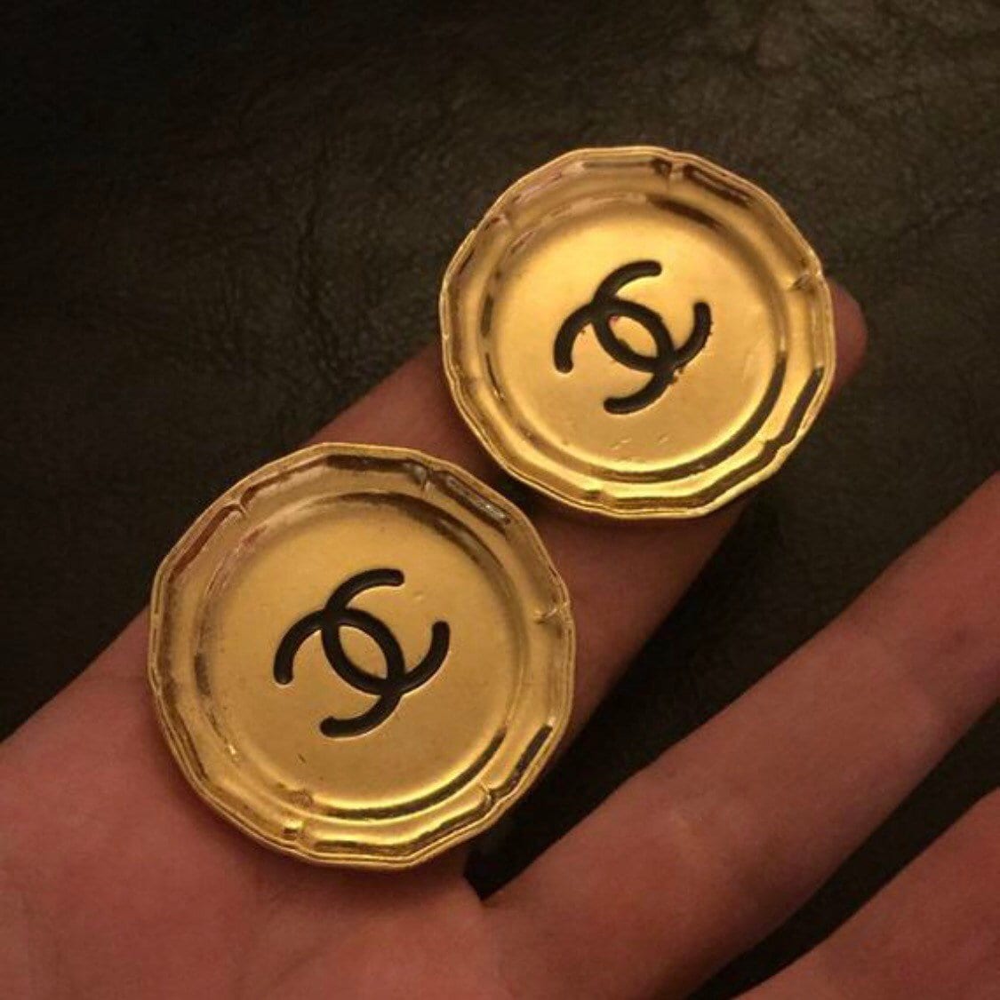 Authentic Vintage Jumbo Size CHANEL Logo Earrings Vintage Clip 