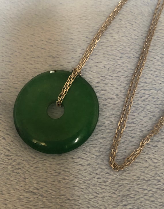 Fabulous Translucent Green Jade Disk Donut Pendant