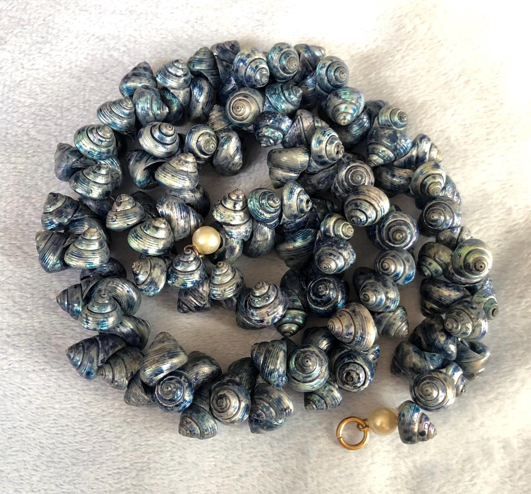 Tasmanian Mariner Blue Iridescent Trochus Shell Necklace Tiny Sea