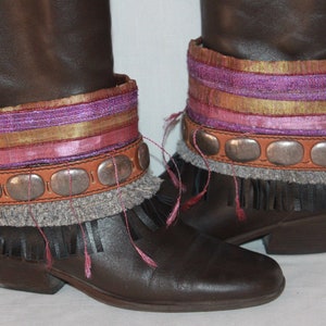 Boho Accets Festival Upcycle Boot Accent Covers Leather Fringe Silver Accent