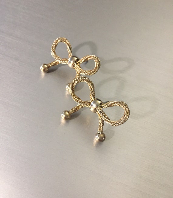 Gold filled mesh Chain dangle floppy bow earrings - image 1