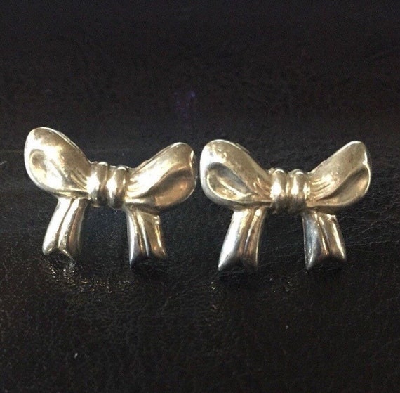 Vintage Ribbon Sterling Silver Bow  Earrings for … - image 1
