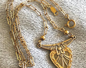 Collar Baroness Deinty Chain Heart vintage de oro laminado de 14k, 16 pulgadas.
