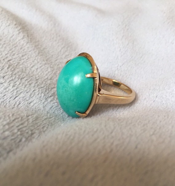 14K Solid Gold Large Turquoise Ring 6.5 - image 7