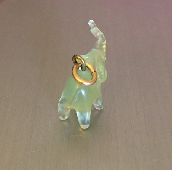 Tiny Art Deco Translucent Carved Green Agate Elep… - image 3